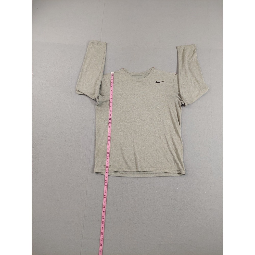 Nike Men Athletic Shirt M Gray Dri Fit 100% Polyester Logo Long Sleeve Crew Neck - Picture 10 of 16